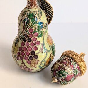 Vintage Cloisonné Pear Fruit and Acorn Ornaments